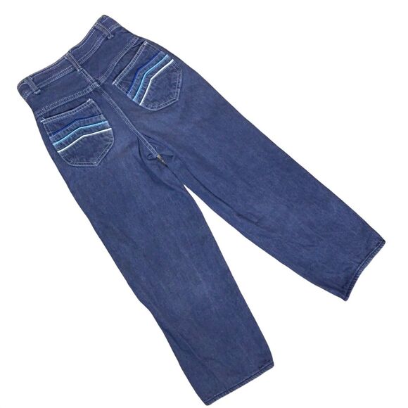 Vintage 80s Sanroy Kids Size 10 Denim Jeans High Waist Disco Fancy Pocket Unisex - Picture 1 of 6